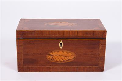 Lot 90 - A GEORGE III WALNUT AND SATINWOOD CROSSBANDED TEA CADDY