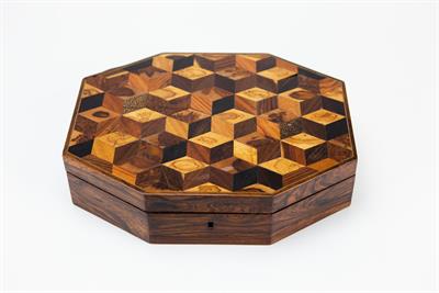 Lot 174 - A 19TH CENTURY SPECIMEN WOOD PARQUETRY WORKBOX