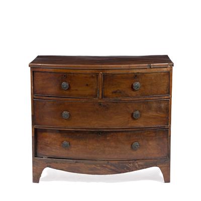 Lot 193 - A 19TH CENTURY MAHOGANY BOW FRONTED CHEST OF TWO SHORT AND TWO LONG DRAWERS