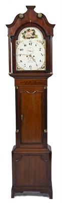 Lot 199 - A 19TH CENTURY OAK AND MAHOGANY EIGHT DAY LONGCASE CLOCK