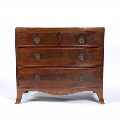 Lot 202 - A 19TH CENTURY AND LATER MAHOGANY BOW FRONTED CHEST OF TWO SHORT AND TWO LONG DRAWERS
