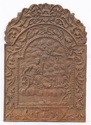 Lot 226 - A 17TH CENTURY STYLE CAST IRON FIRE BACK