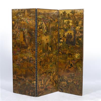 Lot 233 - AN ANTIQUE THREE FOLD SCRAP SCREEN