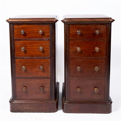 Lot 244 - A PAIR OF VICTORIAN MAHOGANY NARROW CHESTS OF FOUR SHORT DRAWERS