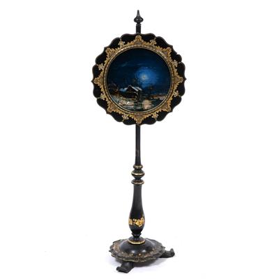 Lot 251 - A VICTORIAN EBONISED POLE SCREEN