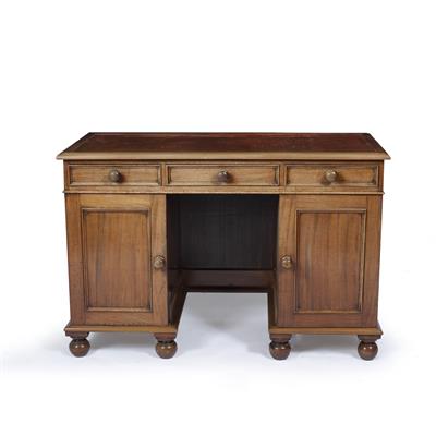 Lot 269 - A HARDWOOD LEATHER INSET KNEEHOLE DESK