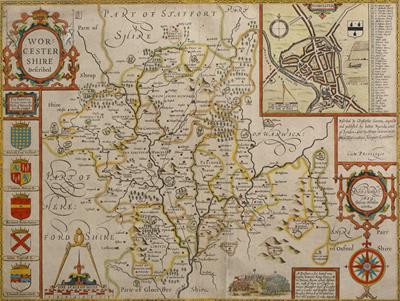 Lot 286 - AN EARLY 18TH CENTURY HAND COLOURED MAP OF WORCESTERSHIRE