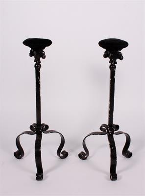 Lot 301 - A PAIR OF 20TH CENTURY BLACK PAINTED WROUGHT IRON HAT STANDS