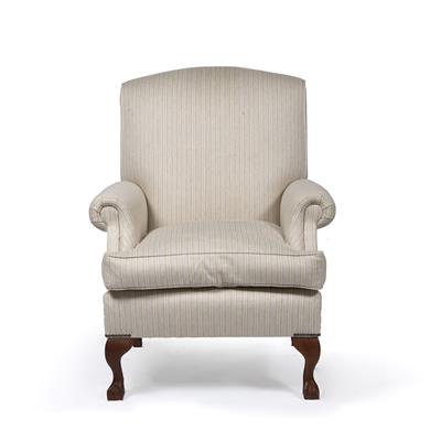 Lot 322 - A WESLEY BARRELL STRIPE UPHOLSTERED ARMCHAIR
