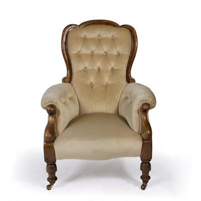 Lot 324 - A VICTORIAN WALNUT FRAMED ARMCHAIR