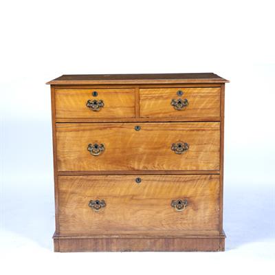 Lot 327 - A 19TH CENTURY SATIN BIRCH SMALL SIZE CHEST OF TWO SHORT AND TWO LONG DRAWERS