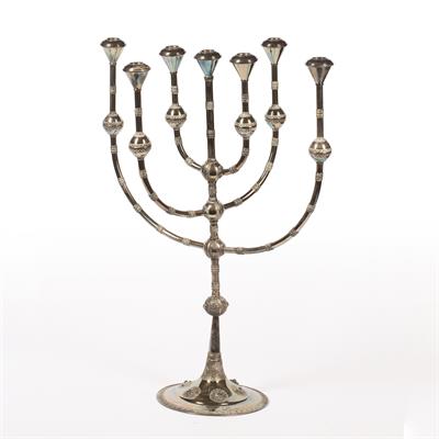 Lot 443 - Large white metal Hanukkah lamp or candelabra