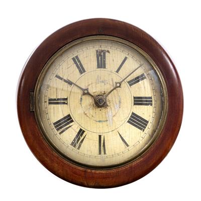 Lot 16 - A 19TH CENTURY BLACK FOREST WALL CLOCK with painted Roman dial