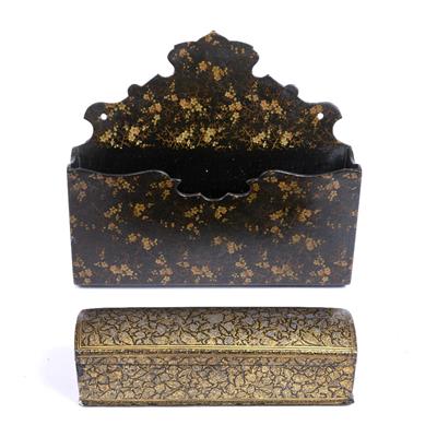 Lot 17 - A 19TH CENTURY PERSIAN PEN BOX with domed cover and all over gilt foliate decoration
