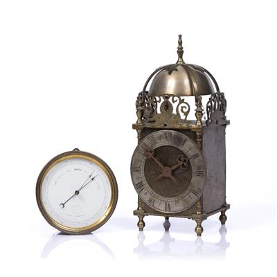 Lot 29 - A BRASS ANEROID WALL BAROMETER the dial impressed Yeates & Son