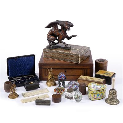 Lot 32 - A COLLECTION OF OBJECTS including a carved wood griffin