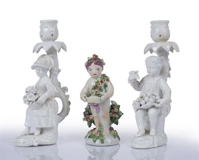 Lot 33 - A PAIR OF DERBY WHITE GLAZED FIGURAL CANDLESTICKS