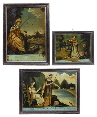 Lot 37 - A GEORGE III HAND COLOURED REVERSE PRINT ON GLASS: 'Fair Emily'