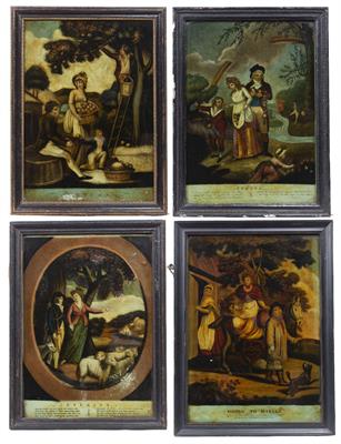 Lot 39 - A GEORGE III HAND COLOURED REVERSE PRINT ON GLASS: 'Spring'