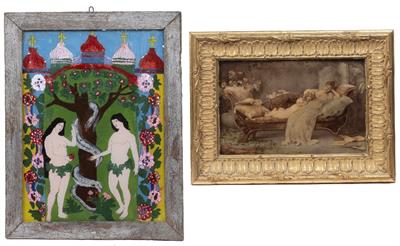 Lot 42 - A VICTORIAN CRYSTOLEUM PICTURE depicting a mother and daughter reclining on a sofa