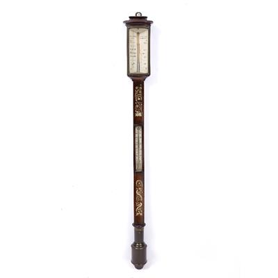 Lot 56 - A VICTORIAN ROSEWOOD BOW FRONT STICK BAROMETER the angled ivory scale signed McLachlan & Son