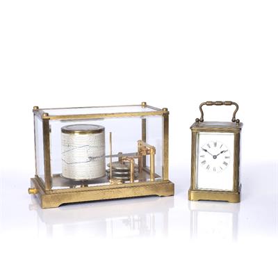 Lot 63 - A 20TH CENTURY FRENCH BRASS AND FIVE GLASS BAROGRAPH with hinged cover