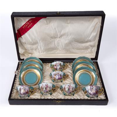 Lot 68 - A LATE 19TH CENTURY CONTINENTAL PORCELAIN TEASET comprising six cups and six saucers