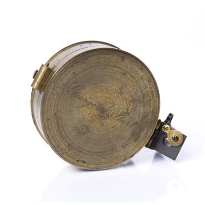 Lot 72 - A 19TH CENTURY BRASS CASED PRISMATIC COMPASS