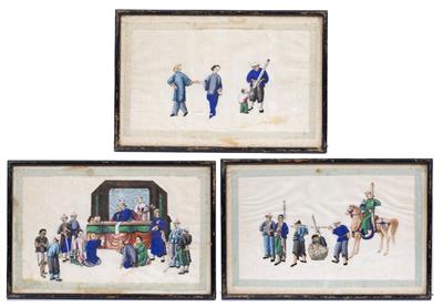 Lot 82 - A SET OF THREE CHINESE RICE PAPER PICTURES of figural subjects