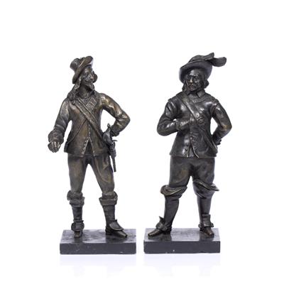 Lot 84 - A PAIR OF PATENTED BRONZE FIGURES of King Charles I and Oliver Cromwell
