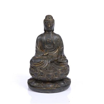 Lot 93 - A CHINESE BRONZE MODEL OF A SEATED BUDDHA