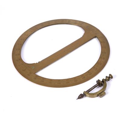 Lot 109 - A VICTORIAN BRASS PROTRACTOR with 360 degree batons by Winter & Son