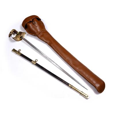 Lot 118 - A RAF DRESS SWORD WITH BRASS AND LEATHER SCABBARD
