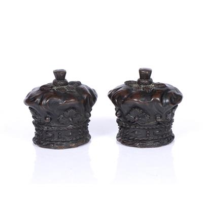 Lot 130 - A PAIR OF ROYAL CORONET BRONZE FINIALS possibly for newel posts