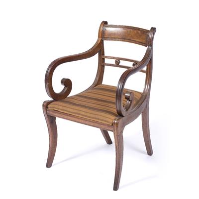 Lot 133 - A REGENCY MAHOGANY OPEN ARM ELBOW CHAIR