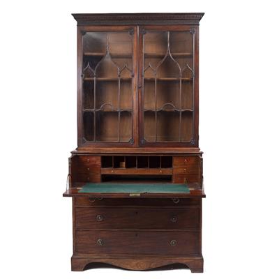 Lot 138 - A GEORGE III MAHOGANY SECRETAIRE BOOKCASE