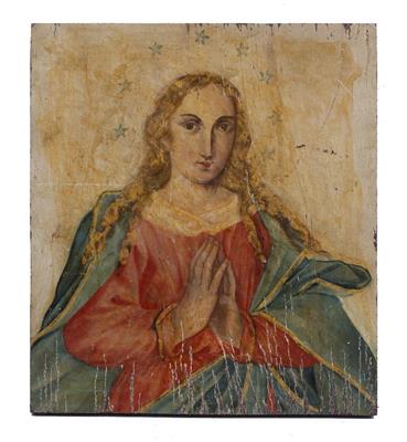 Lot 149 - AN ICON painted with female saint with hands clasped in prayer