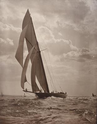 Lot 170 - A LARGE BLACK AND WHITE PHOTOGRAPH depicting a J Class yacht at sea possibly by Kenneth
