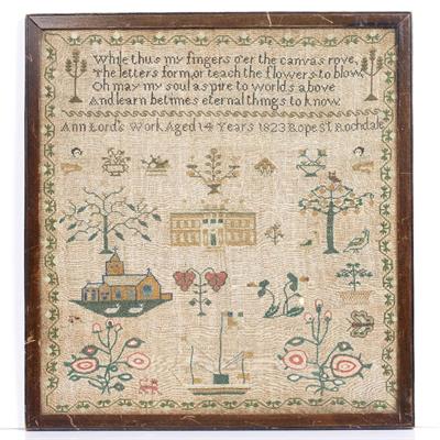 Lot 173 - A GEORGE IV NEEDLEWORK SAMPLER worked by Ann Lord 'Aged 14 years