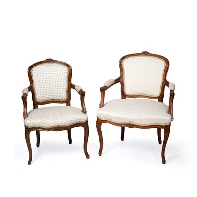 Lot 182 - A FRENCH HEPPLEWHITE STYLE BEECHWOOD AND UPHOLSTERED ELBOW CHAIR