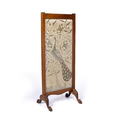 Lot 184 - AN EDWARDIAN MAHOGANY AND STRING INLAID CHEVAL SCREEN