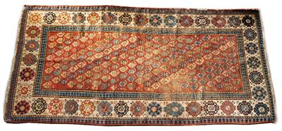 Lot 201 - A PERSIAN RUNNER woven with diagonal rows of botehs on a rust coloured ground within a border filled
