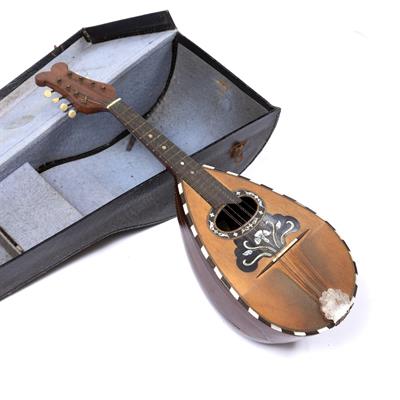 Lot 223 - AN ITALIAN MANDOLIN with mother of pearl decoration and rosewood back