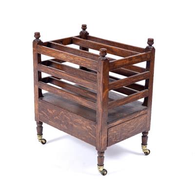 Lot 228 - A 19TH CENTURY OAK CANTERBURY with slatted divisions