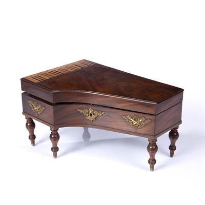 Lot 233 - A 19TH CENTURY MAHOGANY TABLE TOP NECESSAIRE in the form of a grand piano forte