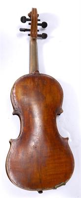Lot 240 - A CONTINENTAL VIOLIN with two piece back bearing label ' Guarnerius Fecit Cremonae Anno 1734'