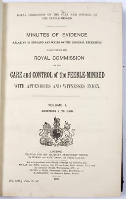 Lot 674 - Royal Commission on the Care and Control of the Feeble-Minded. Minutes of Evidence with appendices