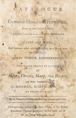 Lot 911 - AN OLD CHRISTIE'S SHARP & HARPER CATALOGUE COVER for a sale on March the 6th