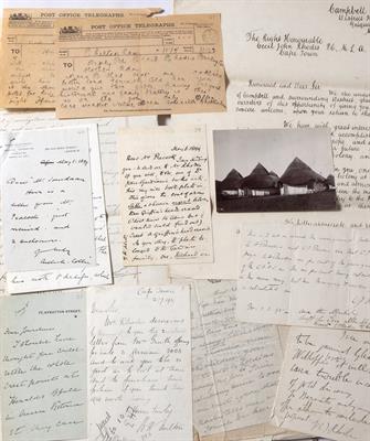Lot 937 - A MARBLED FILE entitled Colonel F.W. Rhodes (Private Papers) containing a Petition to Cecil Rhodes