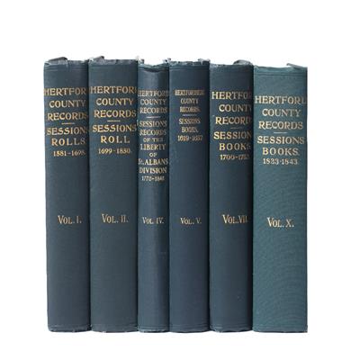 Lot 945 - HERTFORD COUNTY RECORDS. Sessions Books Vols. 1/2/4/5/7/10. Green cloth. Gold title